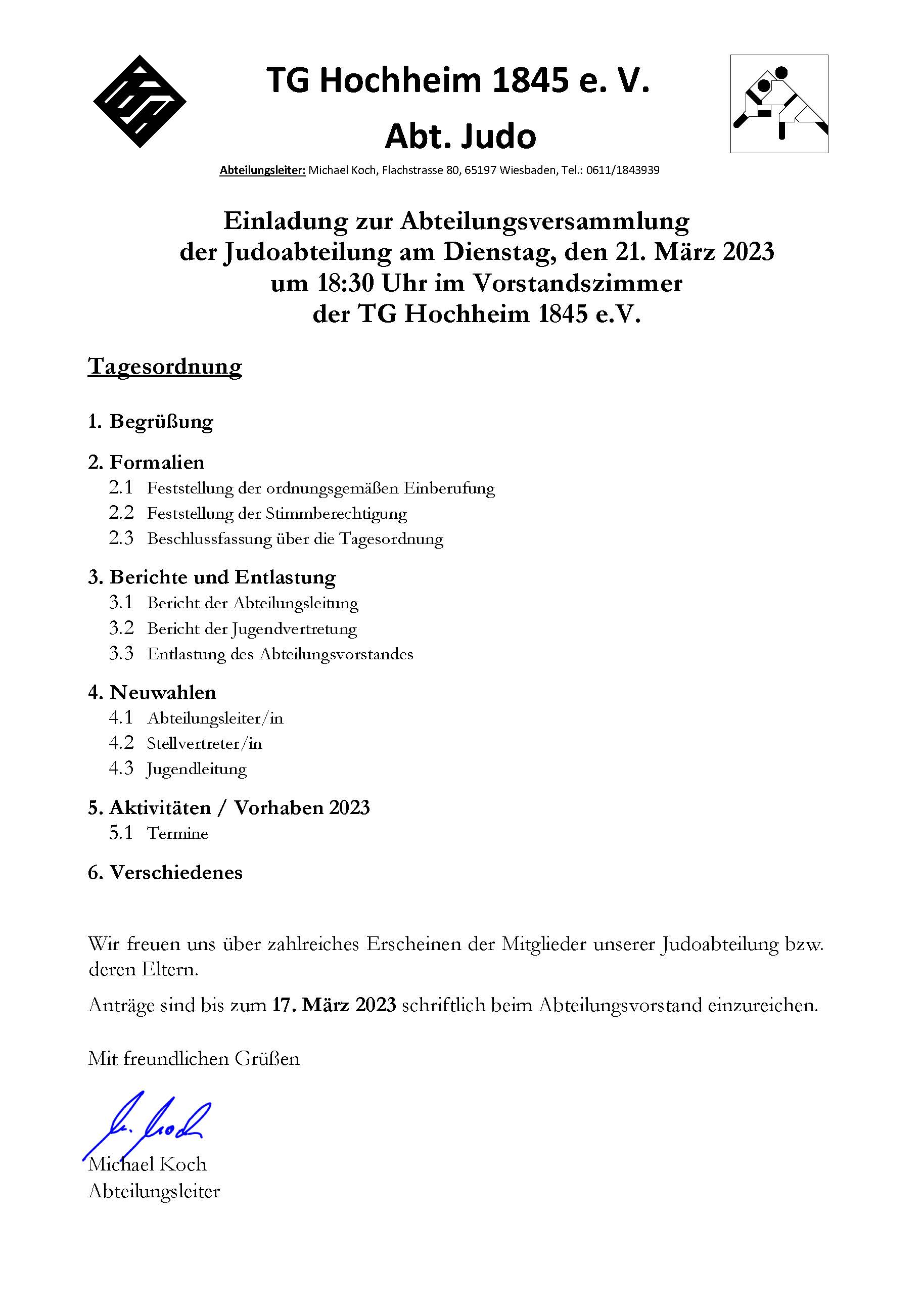 Abteilungsversammlung Judoabteilung 2023