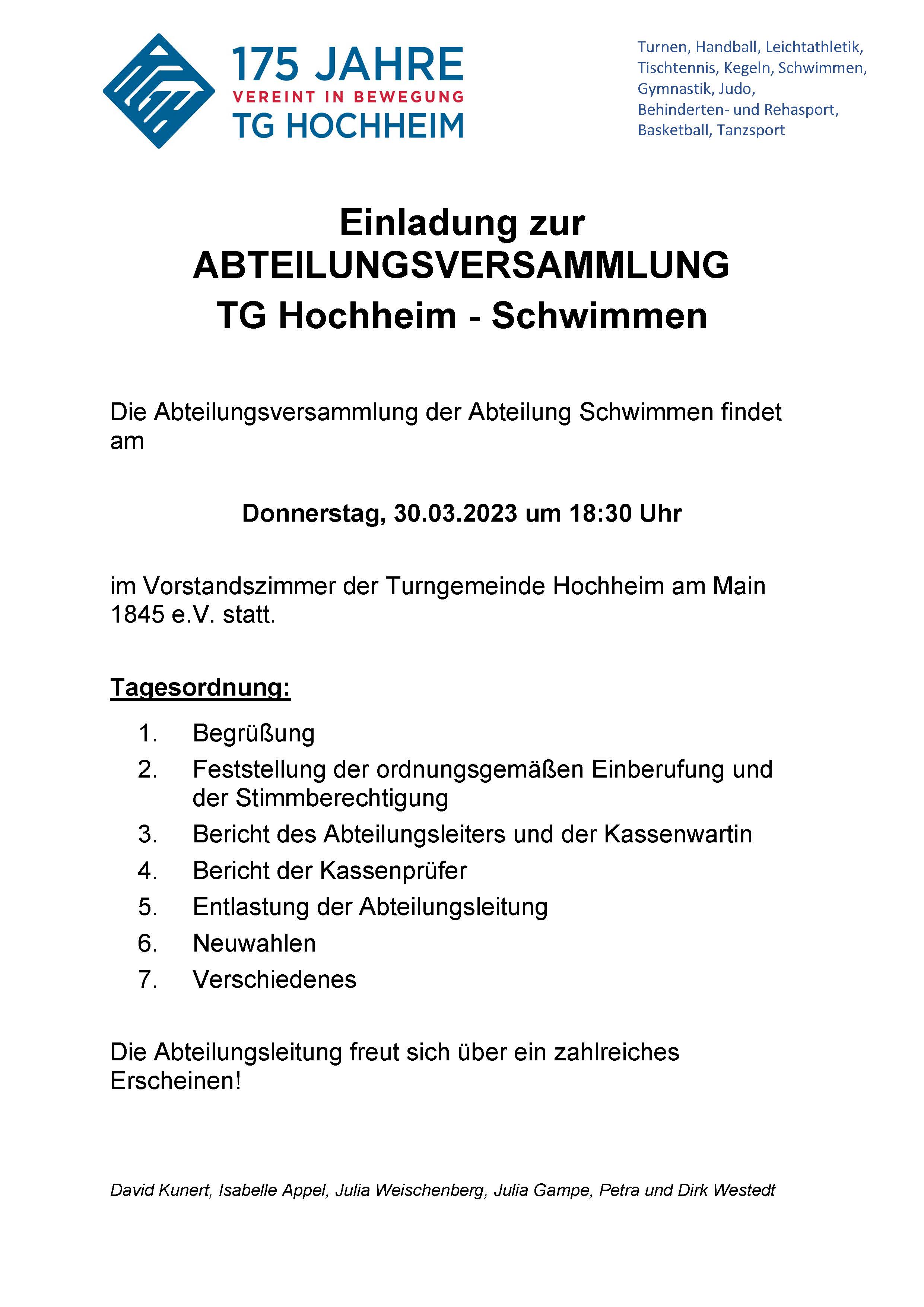 Einladung Abteilungsversammlung 2023